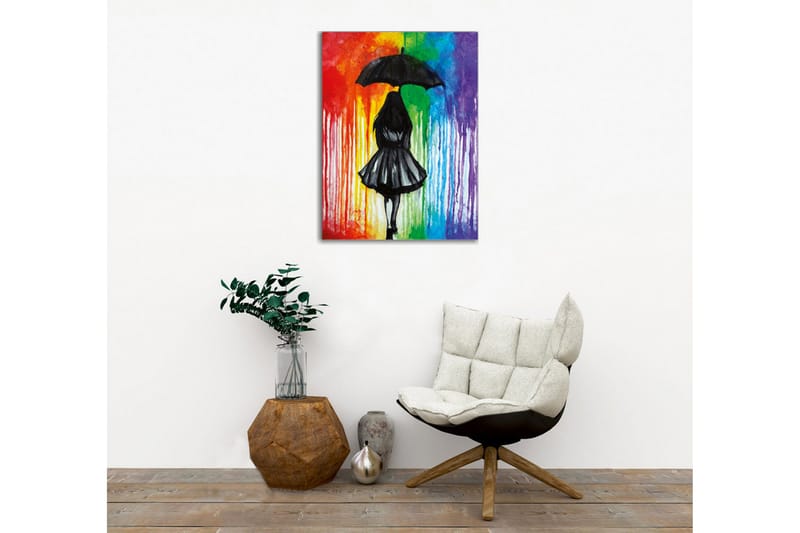 Canvastavla - Silhuett av en kvinna med paraply mot en färgglad bakgrund - Svart / Röd / Grön - Inredning & dekor - Tavlor & konst - Canvastavla