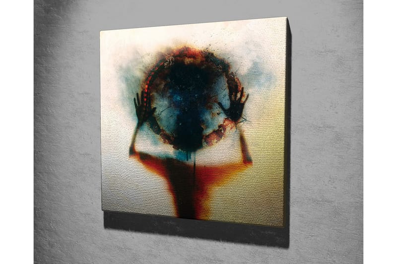 Canvastavla - Silhuett av en person som håller en cirkel av färg och ljus - Svart / Blå / Röd - Inredning & dekor - Tavlor & konst - Canvastavla