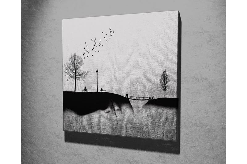 Canvastavla - Silhuett av en park med träd, bänk och fåglar i flykt - Svart / Grå - Inredning & dekor - Tavlor & konst - Canvastavla