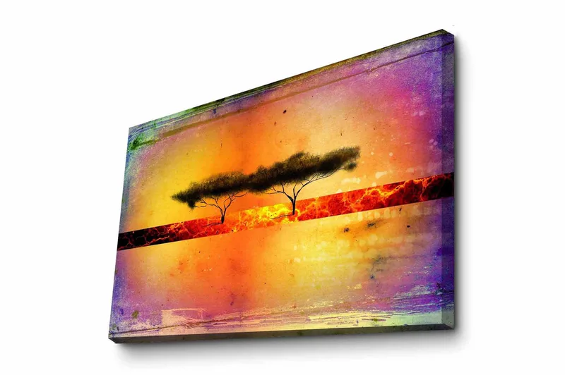 Canvastavla - Silhuett av träd mot en färgglad bakgrund - Orange / Lila / Svart - Inredning & dekor - Tavlor & konst - Canvastavla