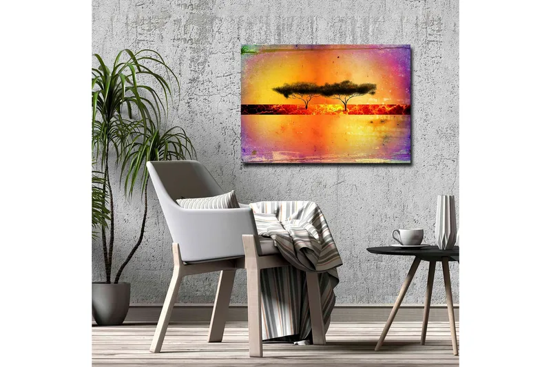 Canvastavla - Silhuett av träd mot en färgglad bakgrund - Orange / Lila / Svart - Inredning & dekor - Tavlor & konst - Canvastavla