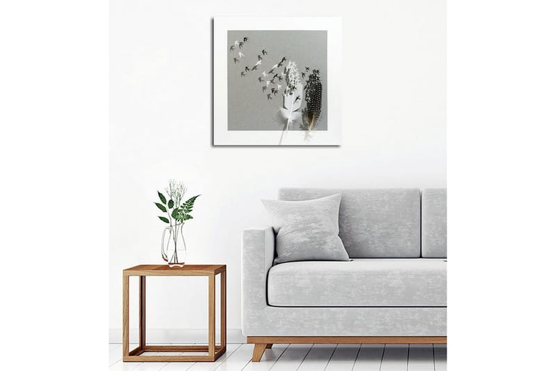 Canvastavla - Silhuetter av fåglar som flyger bort från en vas med fjädrar - Svart / Vitt / Grått - Inredning & dekor - Tavlor & konst - Canvastavla