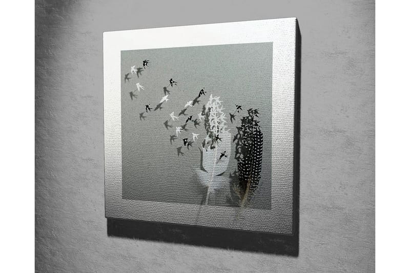 Canvastavla - Silhuetter av fåglar som flyger bort från en vas med fjädrar - Svart / Vitt / Grått - Inredning & dekor - Tavlor & konst - Canvastavla