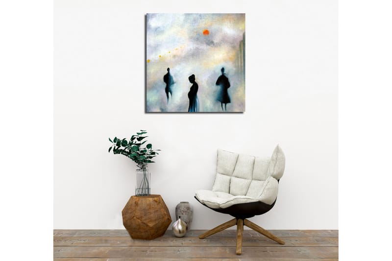 Canvastavla - Silhuetter av människor i en dimmig stadslandskap - Mörkblå / Grå / Orange - Inredning & dekor - Tavlor & konst - Canvastavla