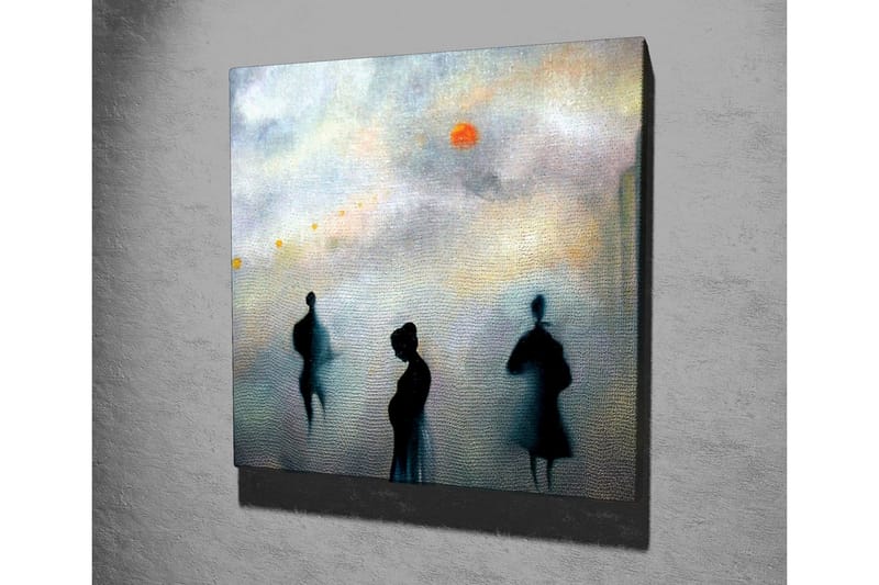 Canvastavla - Silhuetter av människor i en dimmig stadslandskap - Mörkblå / Grå / Orange - Inredning & dekor - Tavlor & konst - Canvastavla