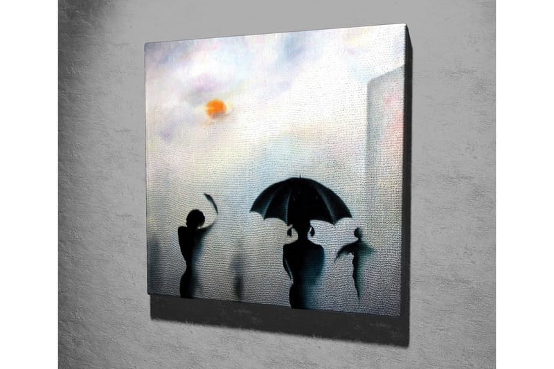Canvastavla - Silhuetter av personer med paraplyer i en dimmig stadsmiljö - Svart / Grå / Orange - Inredning & dekor - Tavlor & konst - Canvastavla