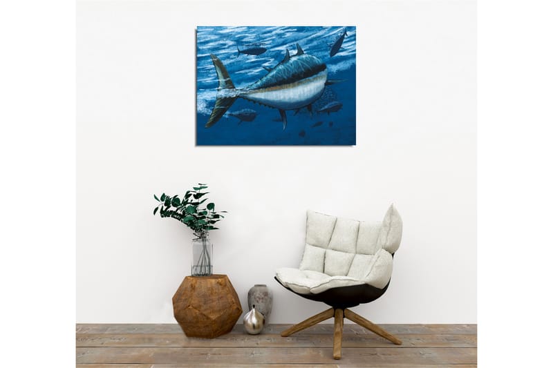 Canvastavla - Simmande tonfiskar i djupblått hav - Mörkblå / Ljusblå / Vit - Inredning & dekor - Tavlor & konst - Canvastavla