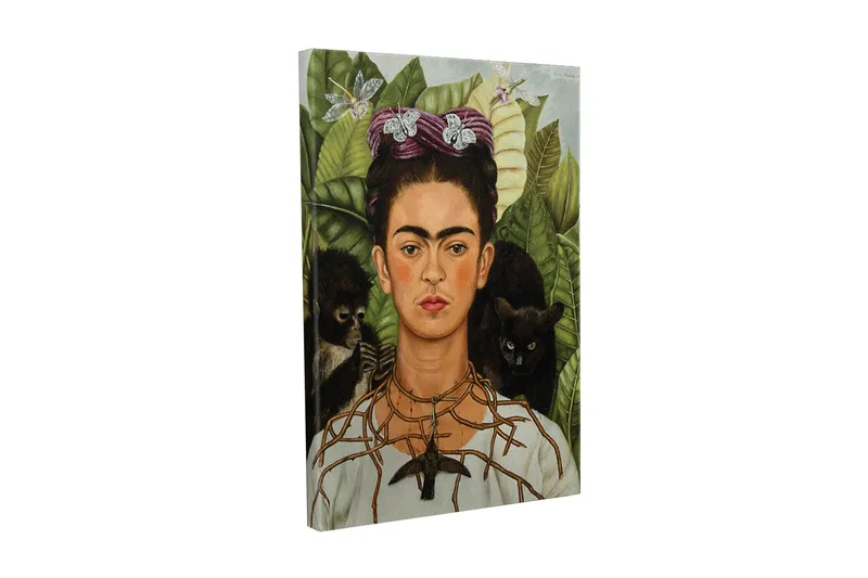 Canvastavla - Självporträtt med djur och grönska i bakgrunden, Grön / Brun / Svart