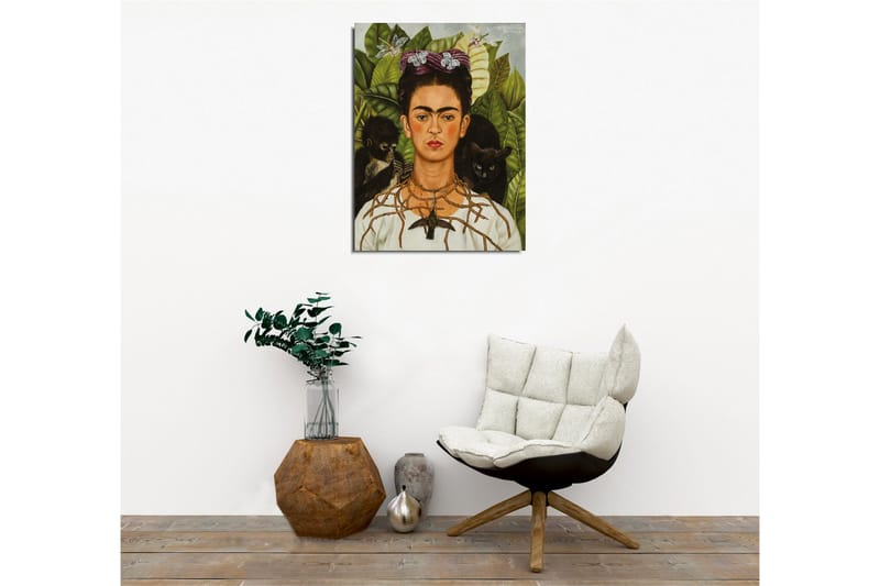 Canvastavla - Självporträtt med djur och grönska i bakgrunden - Grön / Brun / Svart - Inredning & dekor - Tavlor & konst - Canvastavla