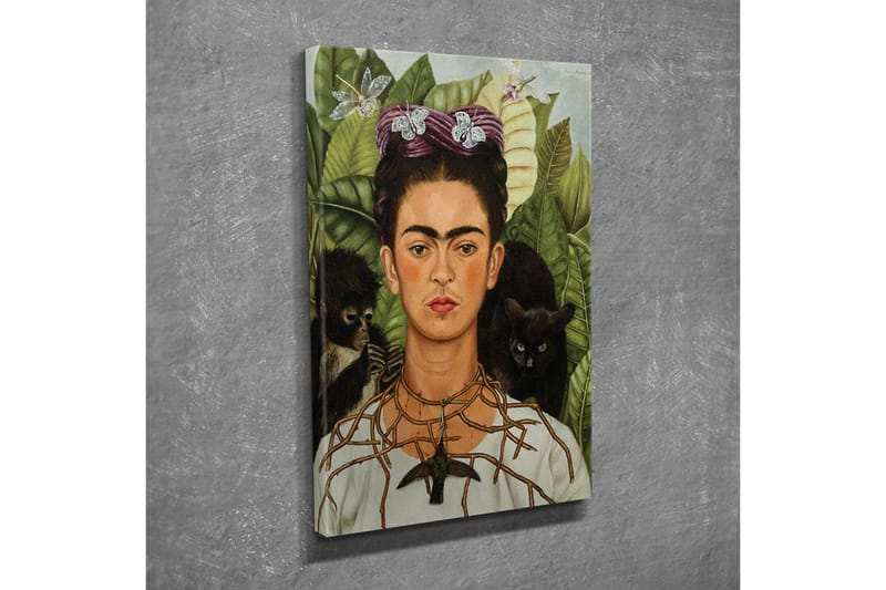 Canvastavla - Självporträtt med djur och grönska i bakgrunden - Grön / Brun / Svart - Inredning & dekor - Tavlor & konst - Canvastavla