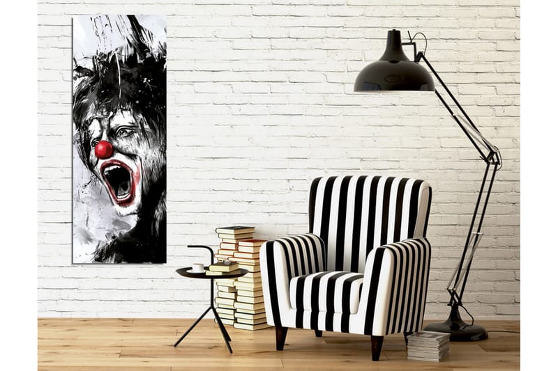 Canvastavla - Skrikande clown med röd näsa och dramatiska ansiktsdrag - Svart / Vit / Röd - Inredning & dekor - Tavlor & konst - Canvastavla