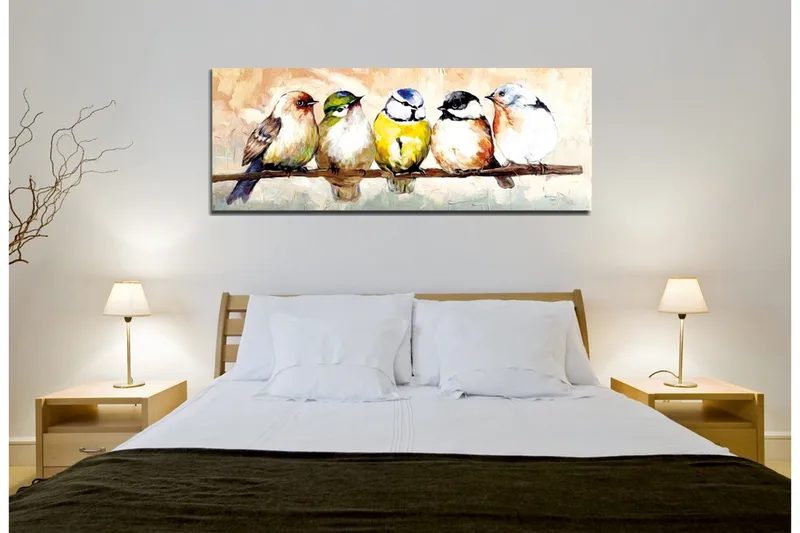 Canvastavla Småfåglar på en kvist - Flerfärgad - Inredning & dekor - Tavlor & konst - Canvastavla
