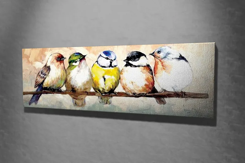 Canvastavla Småfåglar på en kvist - Flerfärgad - Inredning & dekor - Tavlor & konst - Canvastavla