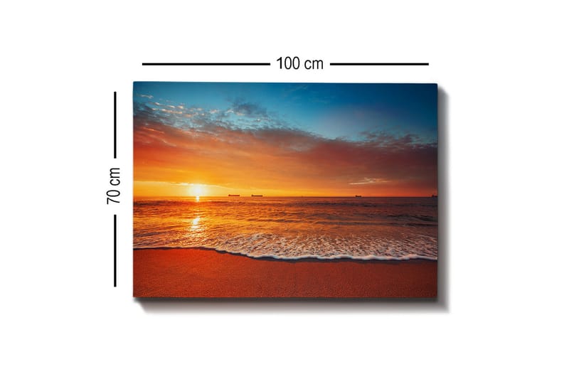 Canvastavla - Solnedgång över havet med mjuka vågor vid stranden - Orange / Blå / Beige - Inredning & dekor - Tavlor & konst - Canvastavla