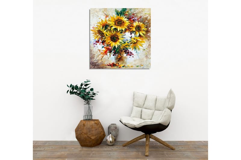 Canvastavla - Solrosor i en färgrik bukett - Gult / Grönt / Brunt - Inredning & dekor - Tavlor & konst - Canvastavla