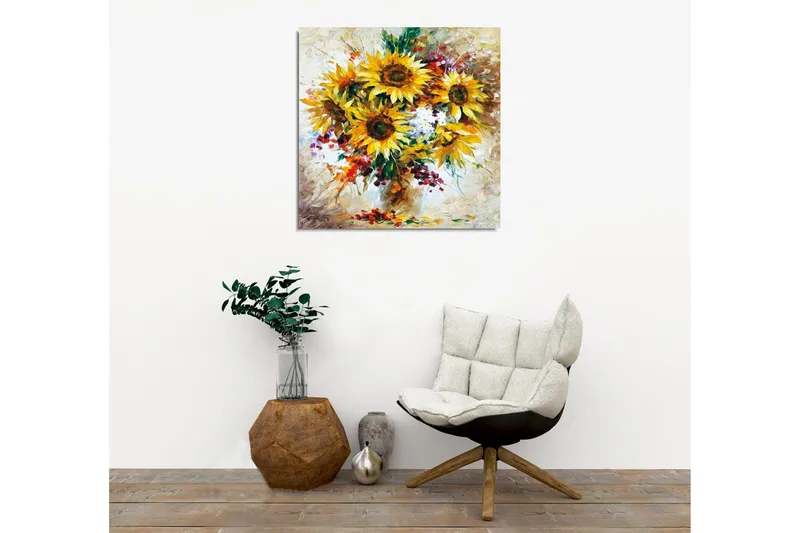 Canvastavla - Solrosor i en färgrik bukett - Gult / Grönt / Brunt - Inredning & dekor - Tavlor & konst - Canvastavla
