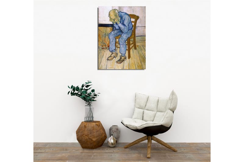 Canvastavla - Sorgsen man som sitter på en stol med huvudet i händerna - Blå / Beige / Brun - Inredning & dekor - Tavlor & konst - Canvastavla