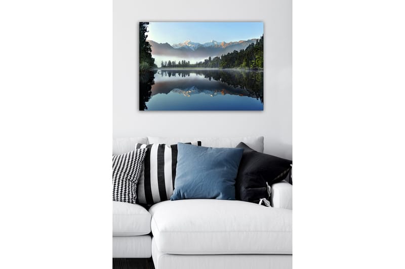 Canvastavla - Spegelblanka fjäll och skog vid en stilla sjö - Mörkgrön / Blå / Vit - Inredning & dekor - Tavlor & konst - Canvastavla
