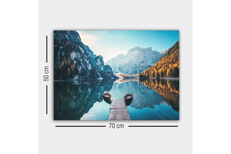 Canvastavla - Spegelblanka sjö med fjäll och höstfärgade träd - Blå / Orange / Grön - Inredning & dekor - Tavlor & konst - Canvastavla