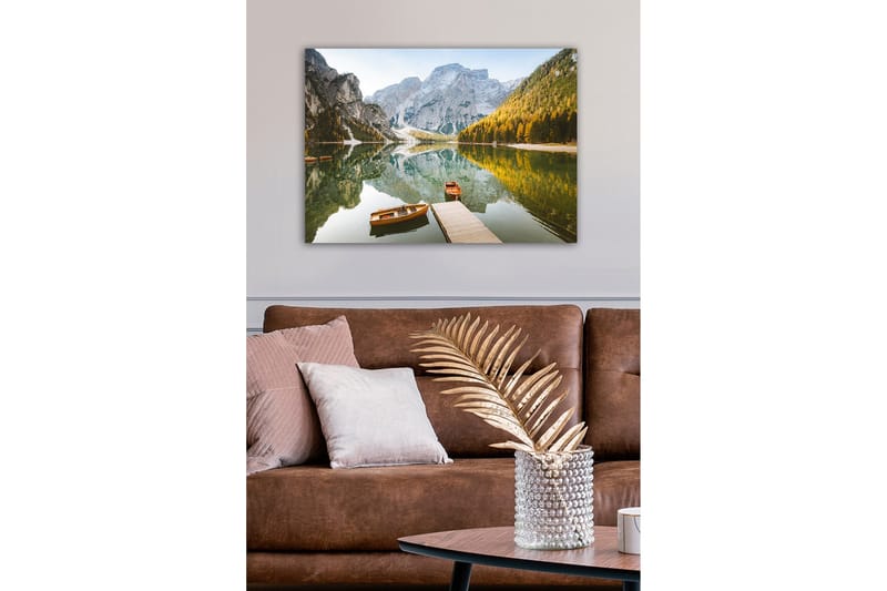 Canvastavla - Spegelblanka sjö med fjäll och höstfärgade träd - Grön / Orange / Blå - Inredning & dekor - Tavlor & konst - Canvastavla