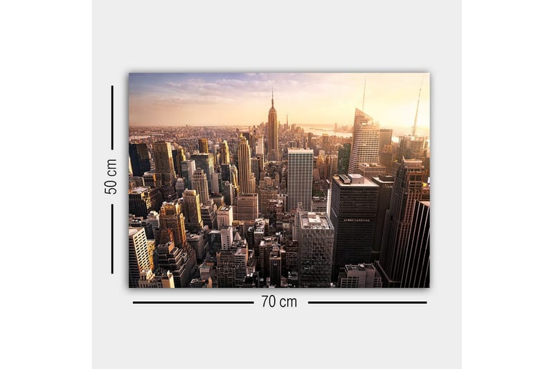 Canvastavla - Stadssilhuett av New York vid solnedgången - Guld / Grå / Blå - Inredning & dekor - Tavlor & konst - Canvastavla