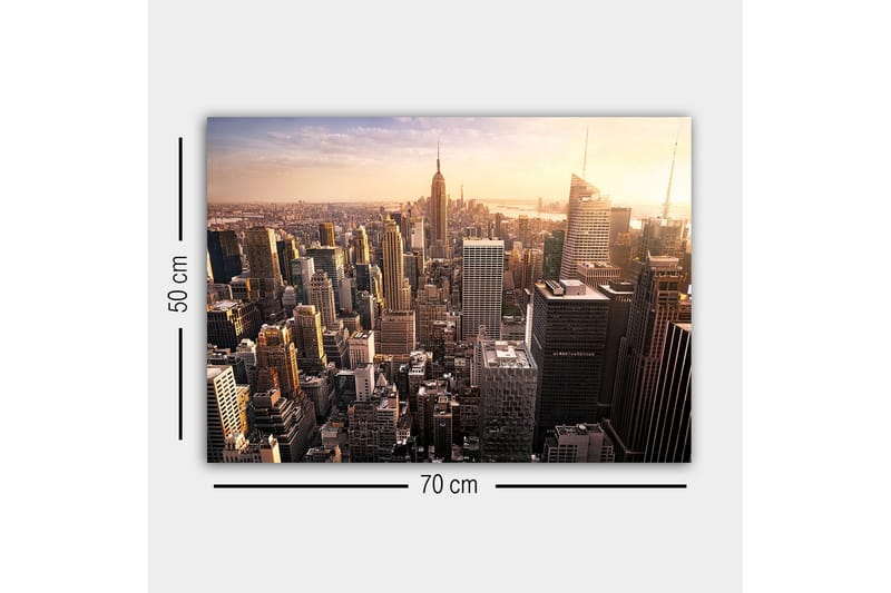 Canvastavla - Stadssilhuett av New York vid solnedgången - Guld / Grå / Blå - Inredning & dekor - Tavlor & konst - Canvastavla