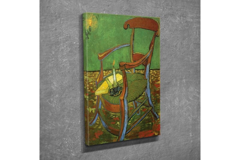 Canvastavla - Stående stol med en tänd ljusstake och en gul duk - Grön / Brun / Gul - Inredning & dekor - Tavlor & konst - Canvastavla