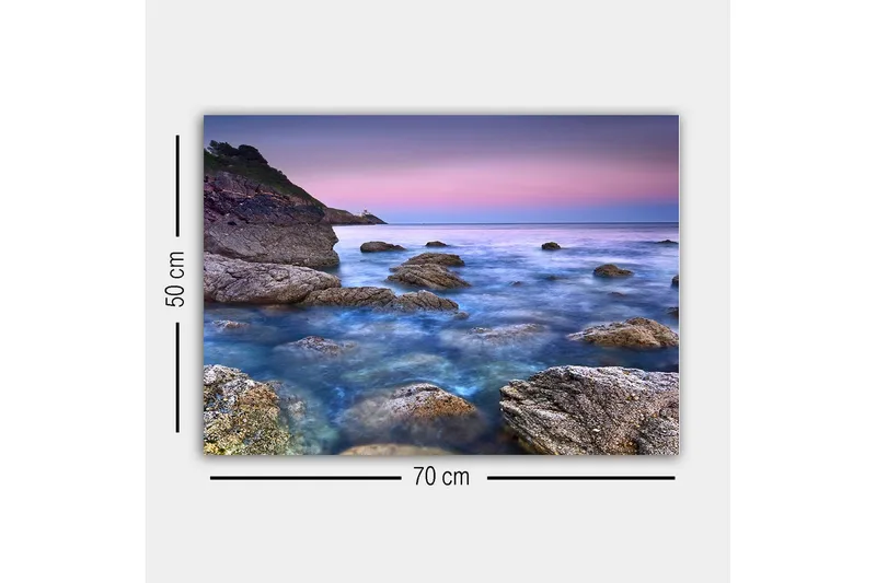 Canvastavla - Stämningsfull kustlandskap med klippor och hav - Blå / Grå / Lila - Inredning & dekor - Tavlor & konst - Canvastavla