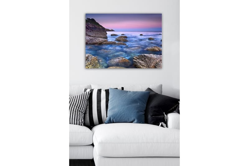 Canvastavla - Stämningsfull kustlandskap med klippor och hav - Blå / Grå / Lila - Inredning & dekor - Tavlor & konst - Canvastavla