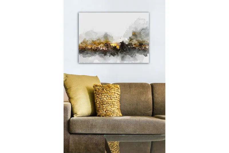 Canvastavla - Stämningsfull landskapsvy med silhuetter av träd mot en dramatisk himmel - Grå / Brun / Svart - Inredning & dekor - Tavlor & konst - Canvastavla