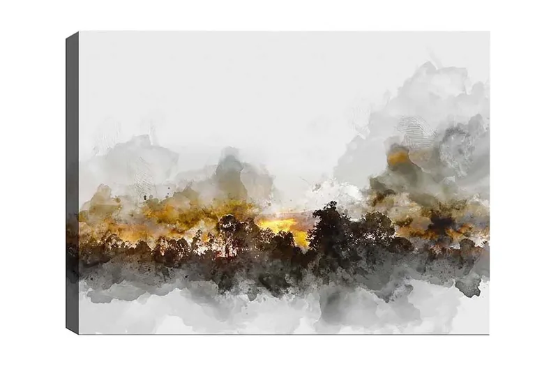 Canvastavla - Stämningsfull landskapsvy med silhuetter av träd mot en dramatisk himmel, Grå / Brun / Svart