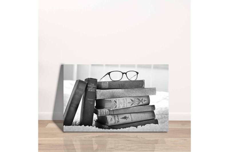 Canvastavla - Stapel av böcker med glasögon ovanpå - Svart / Grått / Vitt - Inredning & dekor - Tavlor & konst - Canvastavla