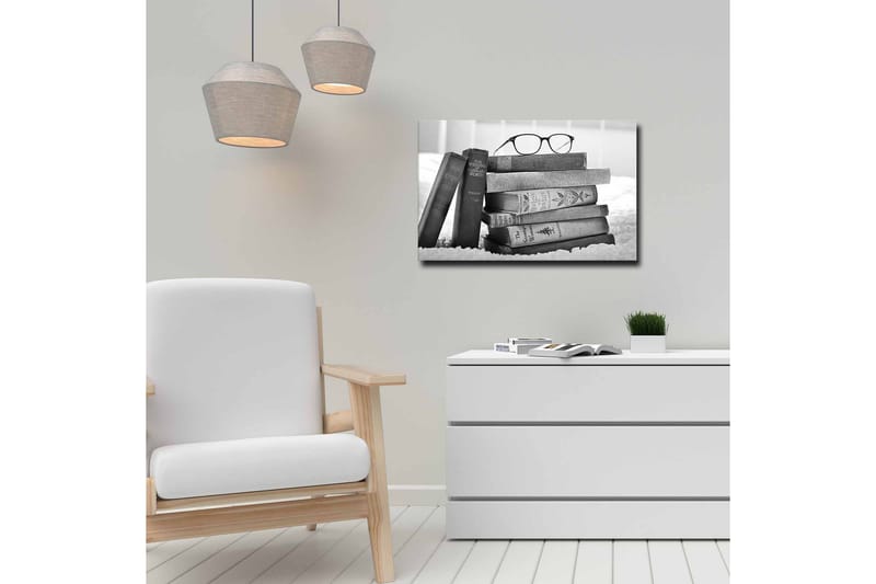 Canvastavla - Stapel av böcker med glasögon ovanpå - Svart / Grått / Vitt - Inredning & dekor - Tavlor & konst - Canvastavla
