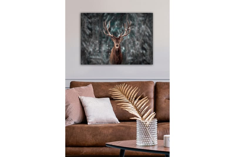 Canvastavla - Ståtlig älg med imponerande horn i snöig skogsmiljö - Brun / Grå / Vit - Inredning & dekor - Tavlor & konst - Canvastavla