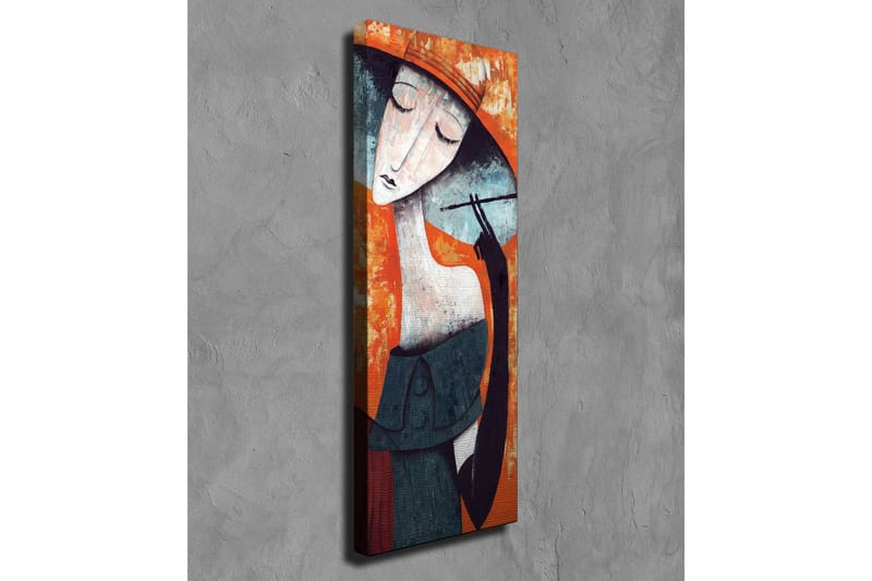 Canvastavla - Stiliserad kvinna med hatt som håller en cigarett - Orange / Mörkblå / Vit - Inredning & dekor - Tavlor & konst - Canvastavla