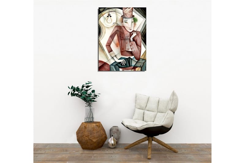 Canvastavla - Stiliserad man i hatt med en mystisk blick - Brun / Grön / Beige - Inredning & dekor - Tavlor & konst - Canvastavla