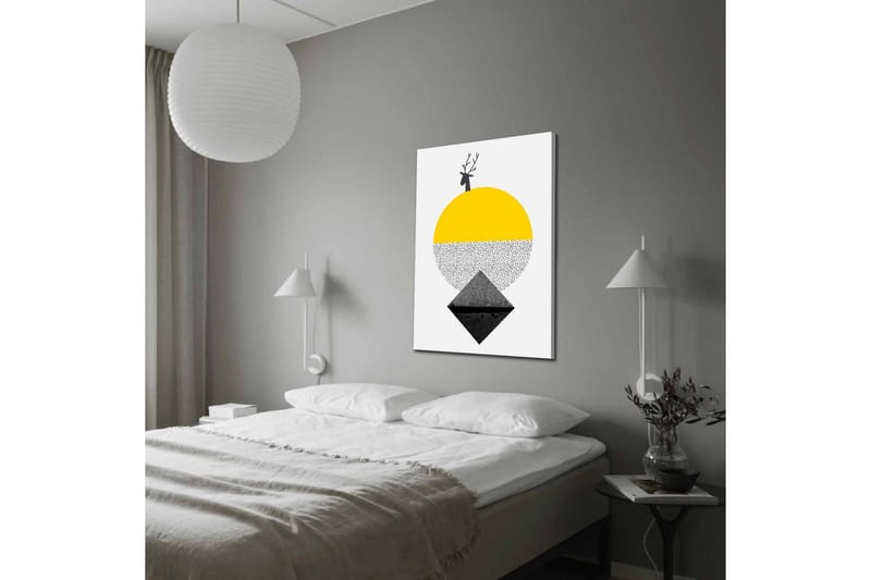 Canvastavla - Stiliserad ren med en sol och geometriska former - Gul / Svart / Vit - Inredning & dekor - Tavlor & konst - Canvastavla