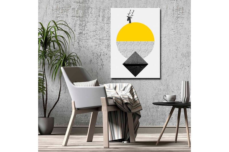 Canvastavla - Stiliserad ren med en sol och geometriska former - Gul / Svart / Vit - Inredning & dekor - Tavlor & konst - Canvastavla
