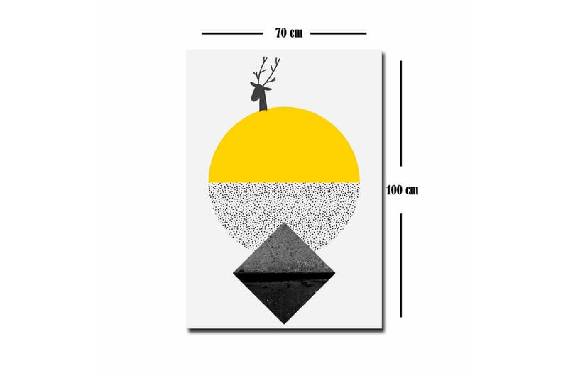 Canvastavla - Stiliserad ren med en sol och geometriska former - Gul / Svart / Vit - Inredning & dekor - Tavlor & konst - Canvastavla