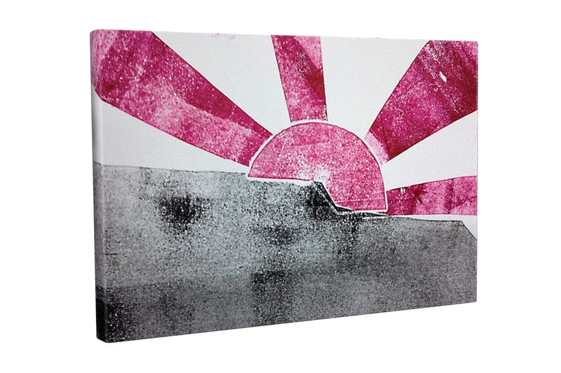 Canvastavla - Stiliserad soluppgång med strålar i rosa och grått, Rosa / Grå