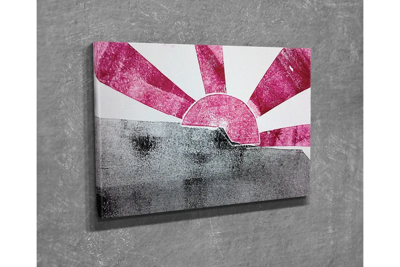 Canvastavla - Stiliserad soluppgång med strålar i rosa och grått - Rosa / Grå - Inredning & dekor - Tavlor & konst - Canvastavla