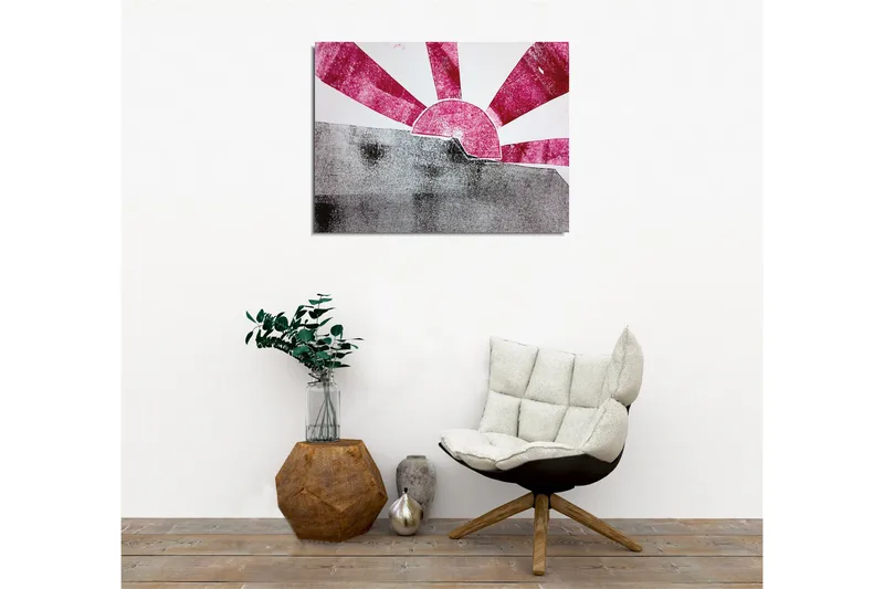 Canvastavla - Stiliserad soluppgång med strålar i rosa och grått - Rosa / Grå - Inredning & dekor - Tavlor & konst - Canvastavla