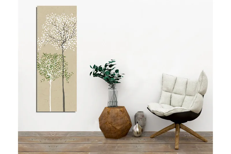 Canvastavla - Stiliserade träd med vita och gröna löv på en neutral bakgrund - Grön / Vit / Beige - Inredning & dekor - Tavlor & konst - Canvastavla