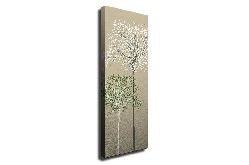 Canvastavla - Stiliserade träd med vita och gröna löv på en neutral bakgrund, Grön / Vit / Beige