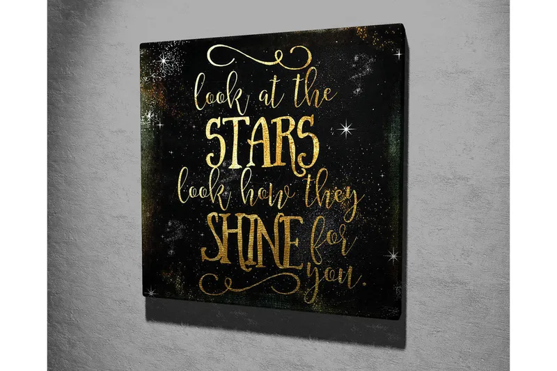 Canvastavla - Stjärnklädd natthimmel med inspirerande text - Guld / Svart - Inredning & dekor - Tavlor & konst - Canvastavla