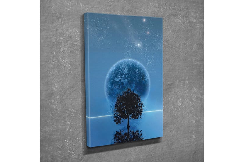 Canvastavla - Stjärnklar natt med en stor måne och silhouett av ett träd vid horisonten - Mörkblå / Svart / Ljusblå - Inredning & dekor - Tavlor & konst - Canvastavla