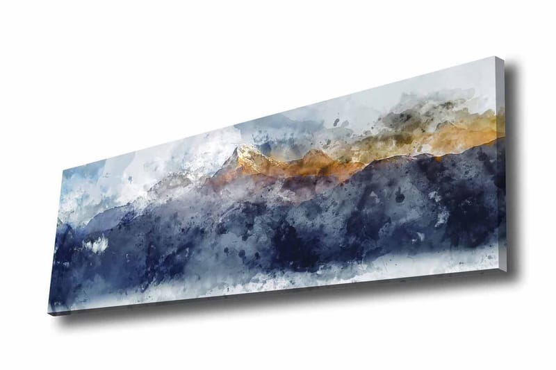 Canvastavla - Storslagen berglandskap med snöklädda toppar, Mörkblå / Grå / Guld
