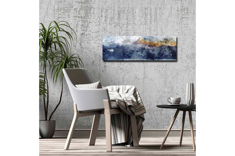 Canvastavla - Storslagen berglandskap med snöklädda toppar - Mörkblå / Grå / Guld - Inredning & dekor - Tavlor & konst - Canvastavla