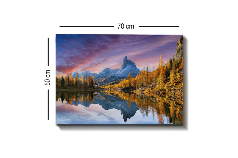 Canvastavla - Storslagen berglandskap med spegelbild i sjö - Guld / Blå / Grå - Inredning & dekor - Tavlor & konst - Canvastavla