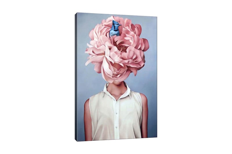 Canvastavla - Storslagen blomma som ersätter huvudet på en kvinna - Ljusrosa / Blå / Vit - Inredning & dekor - Tavlor & konst - Canvastavla